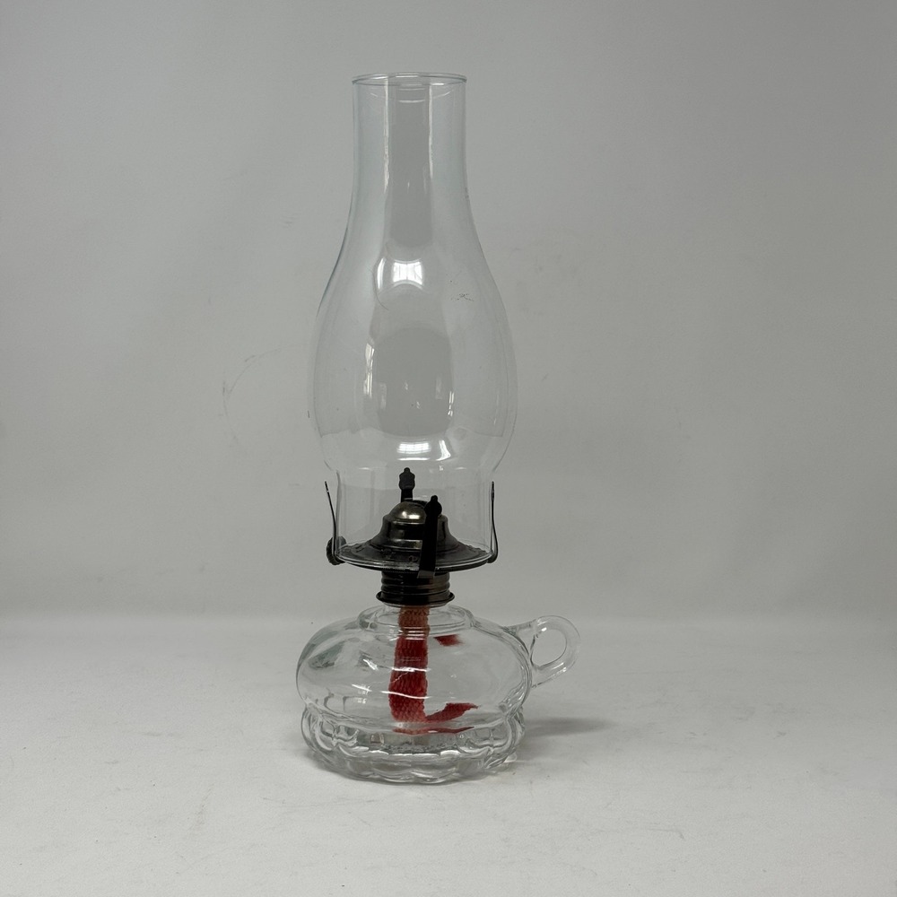 Lamplight Farms Vintage Clear Glass Oil Lamp with Handle & Scalloped Base‎ 12"